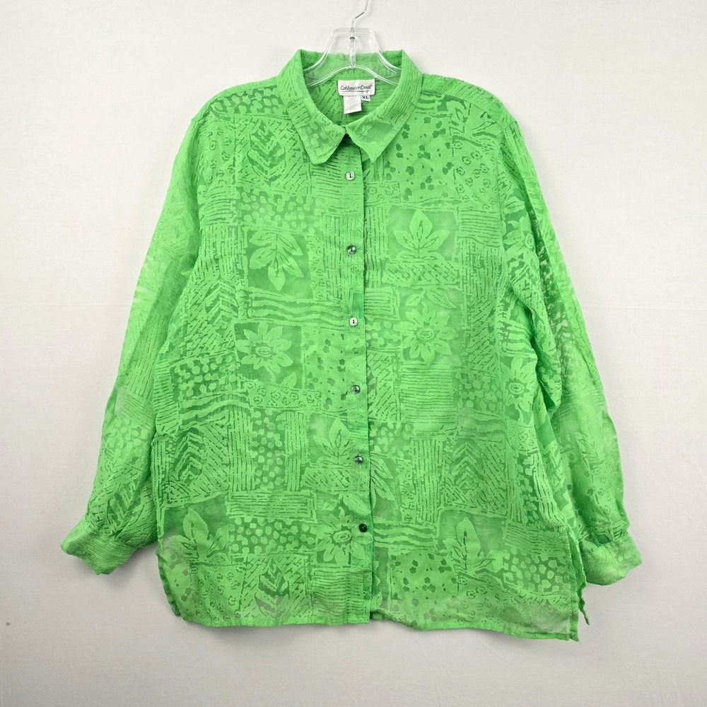 Coldwater Creek Button Up Collared Long Sleeve Green‎ Women Top XL